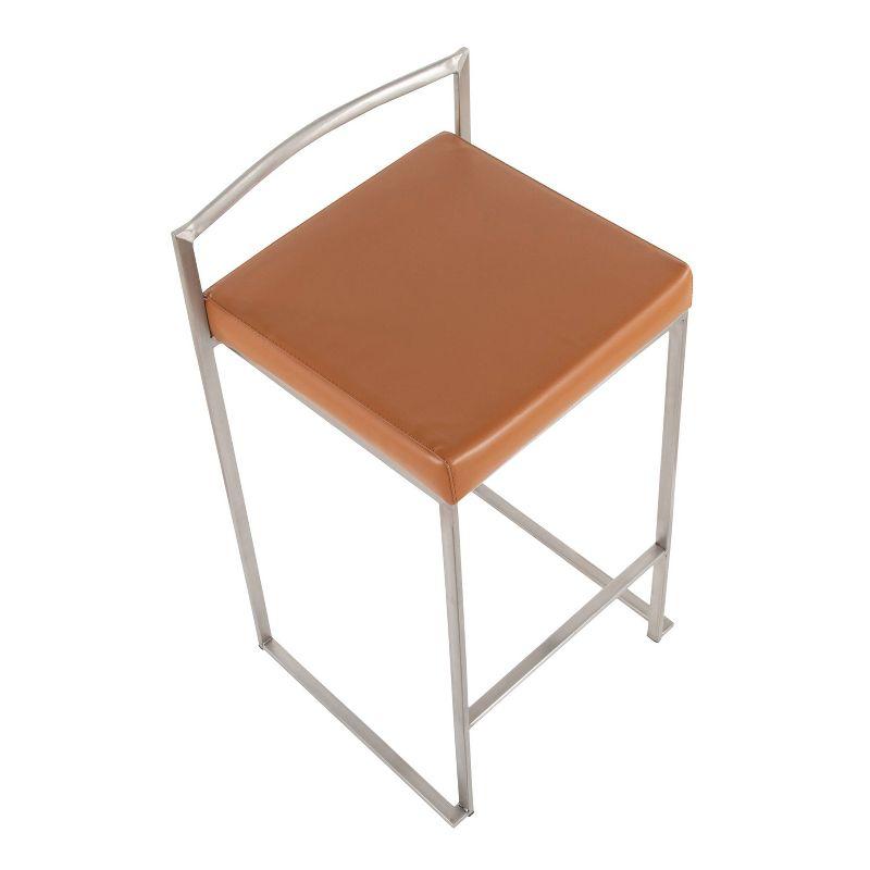 Set of 2 Fuji Stackable Counter Height Barstools Leather/Steel Camel - LumiSource: Padded, Easy Storage
