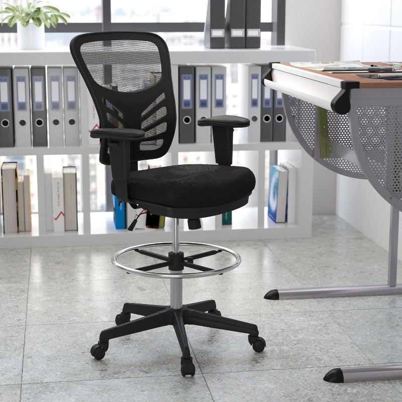 Mid-Back Ergonomic Drafting Chair with Adjustable Chrome Foot Ring, Adjustable Arms