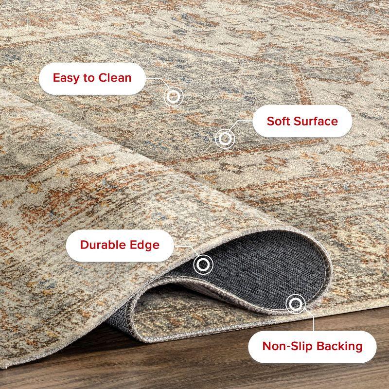 Nuloom 8x10 Machine Washable Rain Haven Vintage Medallion Indoor Area Rug, Light Grey Non-Slip Backing, Stain Resistant,  BedroomLiving Room, Kitchen