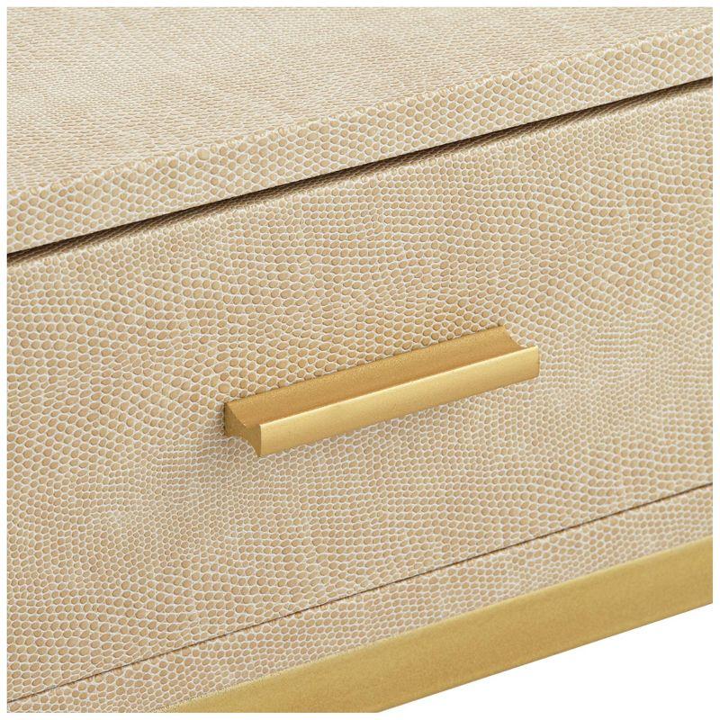 Cream and Gold 16" Faux Shagreen Wood Accent Table with Storage