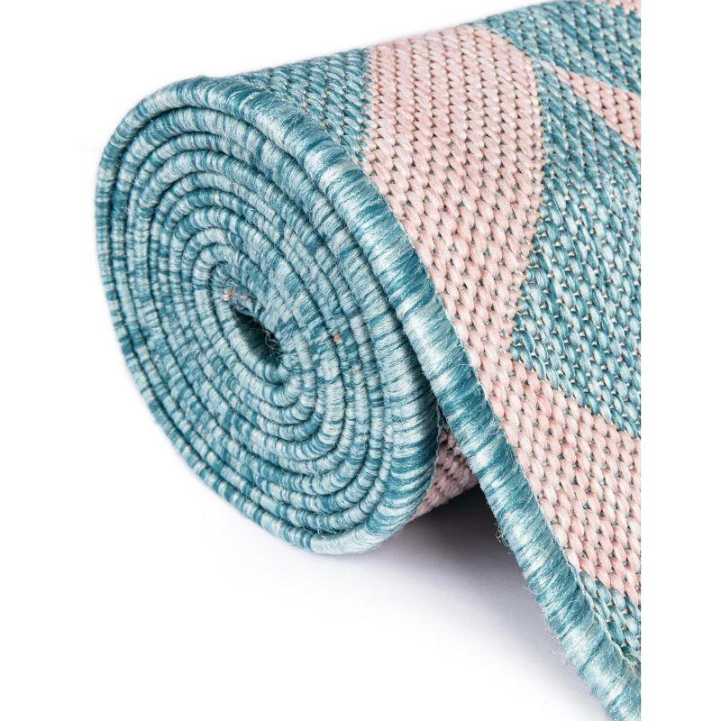 Pink and Aqua Geometric 4' x 6' Synthetic Outdoor Rug