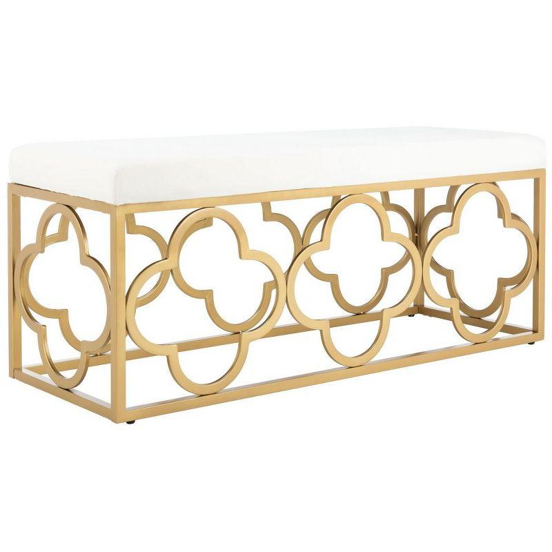 Elegant Gold and White Quatrefoil Storage Bench