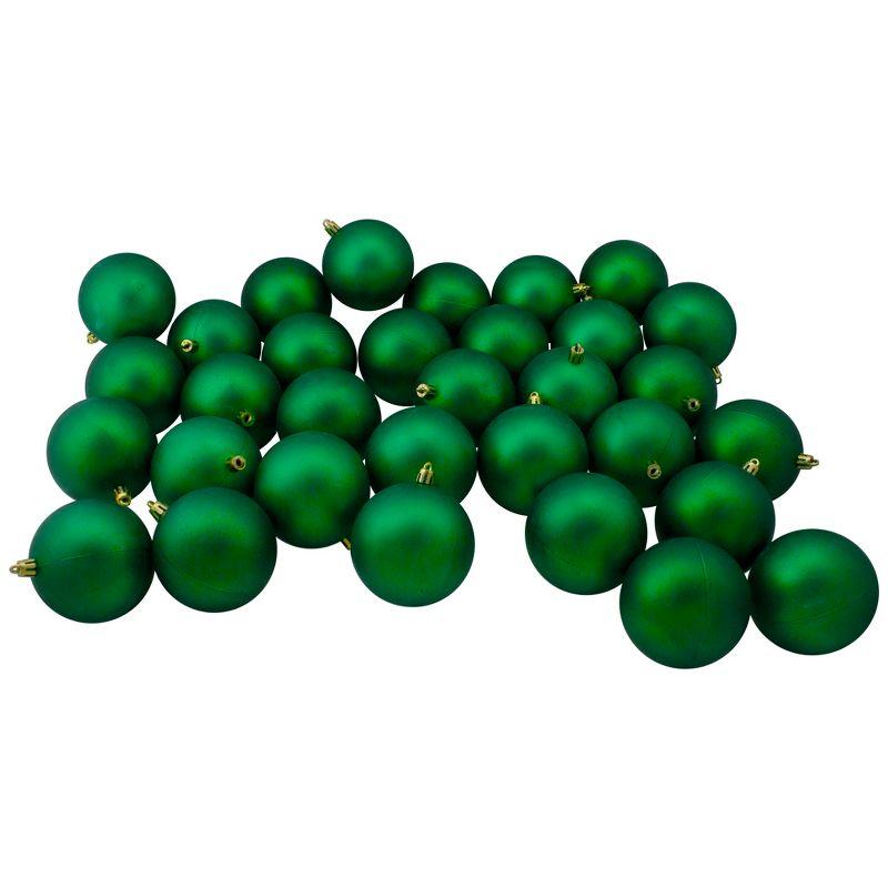 Green Shatterproof Matte Plastic Christmas Ball Ornament Set, 32 Pieces