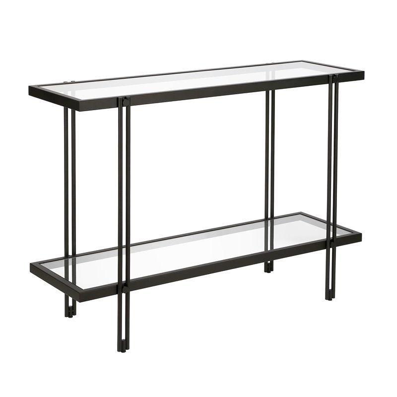 Inez 42'' Blackened Bronze Metal and Glass Console Table with Storage