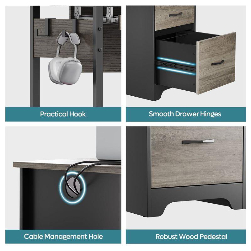 Bestier 48” Office Desk with Drawers, Computer Writing Desk with Keyboard Tray & 2 Hooks for Home Office, Gray