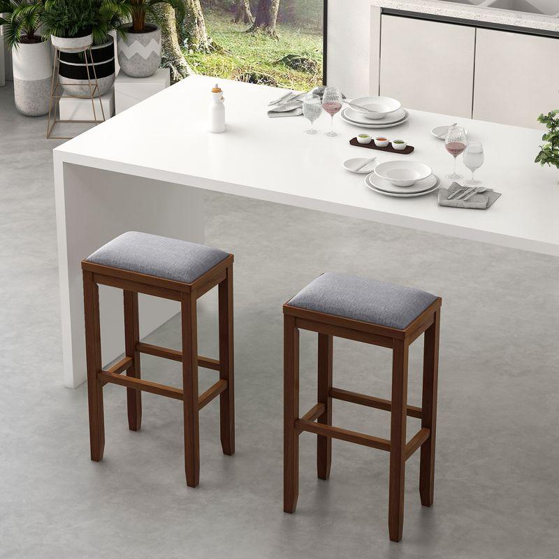 Walnut 31" Backless Upholstered Bar Stools with Gray Linen Seats