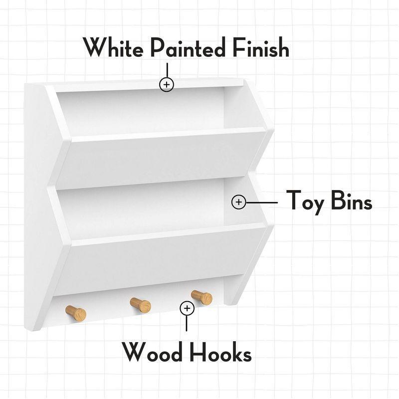 RiverRidge Kids' CatchAll Wall Bookshelf with 2 Toy Storage Cubbies and 3 Wooden Hooks White