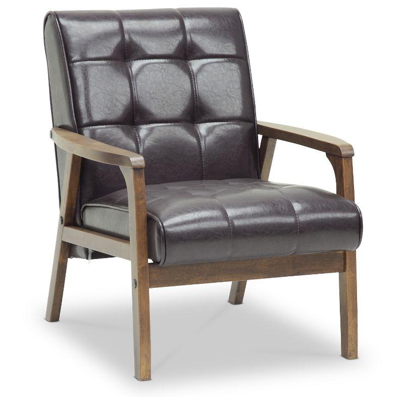 Sleek Mid-Century Brown Faux Leather Accent Chair