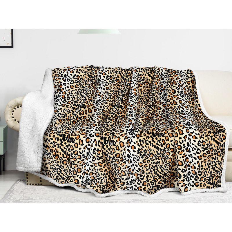 Catalonia Cheetah Sherpa Fleece Blanket, 60"x80", Reversible Plush Throw