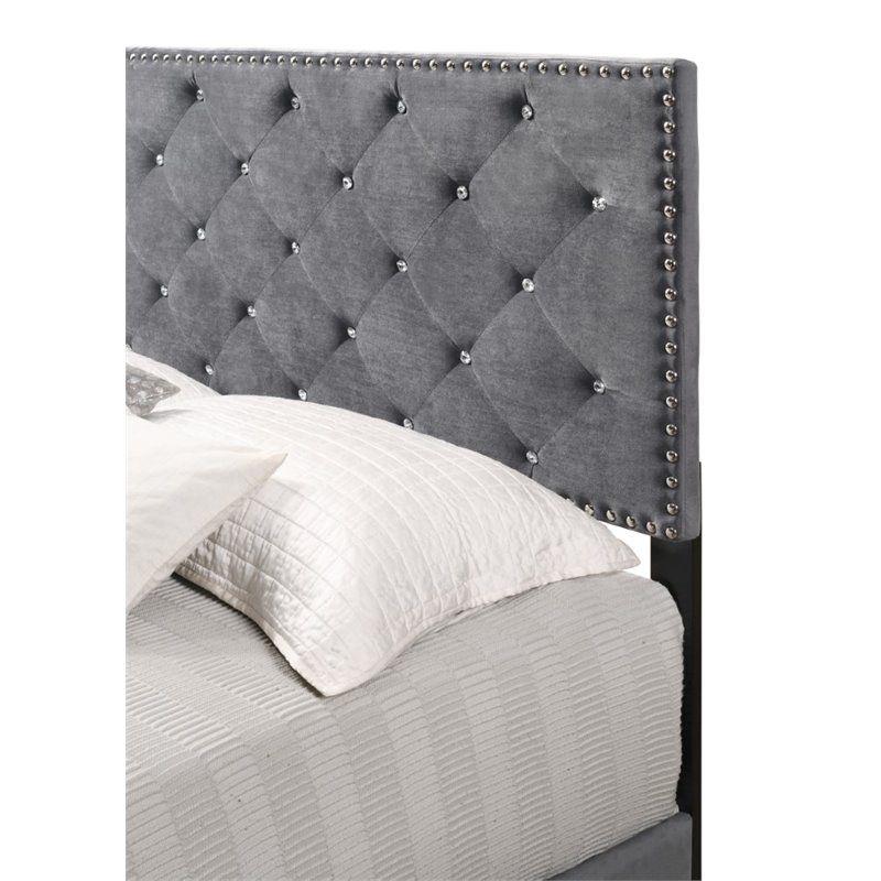 Glory Furniture Suffolk Velvet Upholstered Queen Bed in Gray