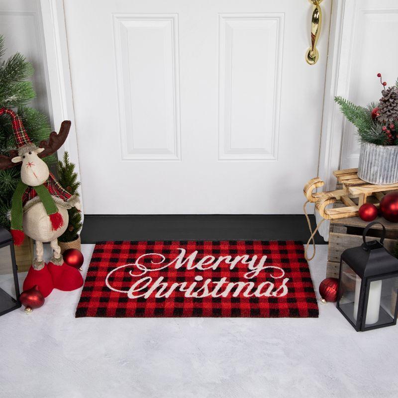 Red and Black Plaid Merry Christmas Coir Outdoor Doormat