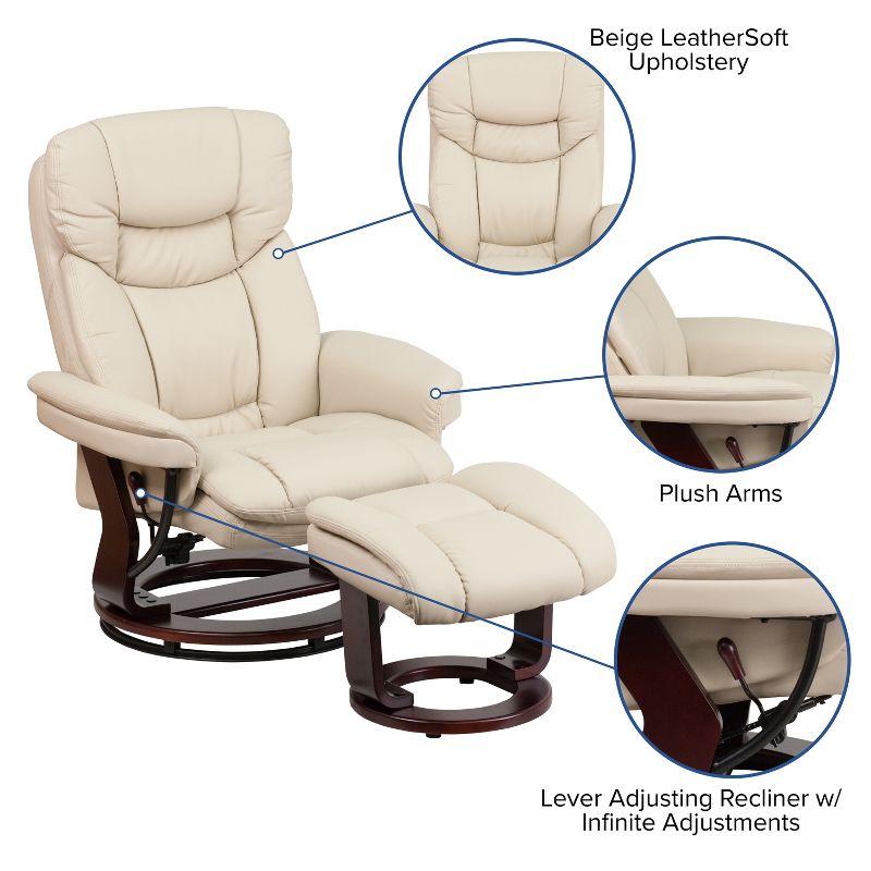 Flash Furniture Recliner Chair with Ottoman | Beige LeatherSoft Swivel Recliner Chair with Ottoman Footrest