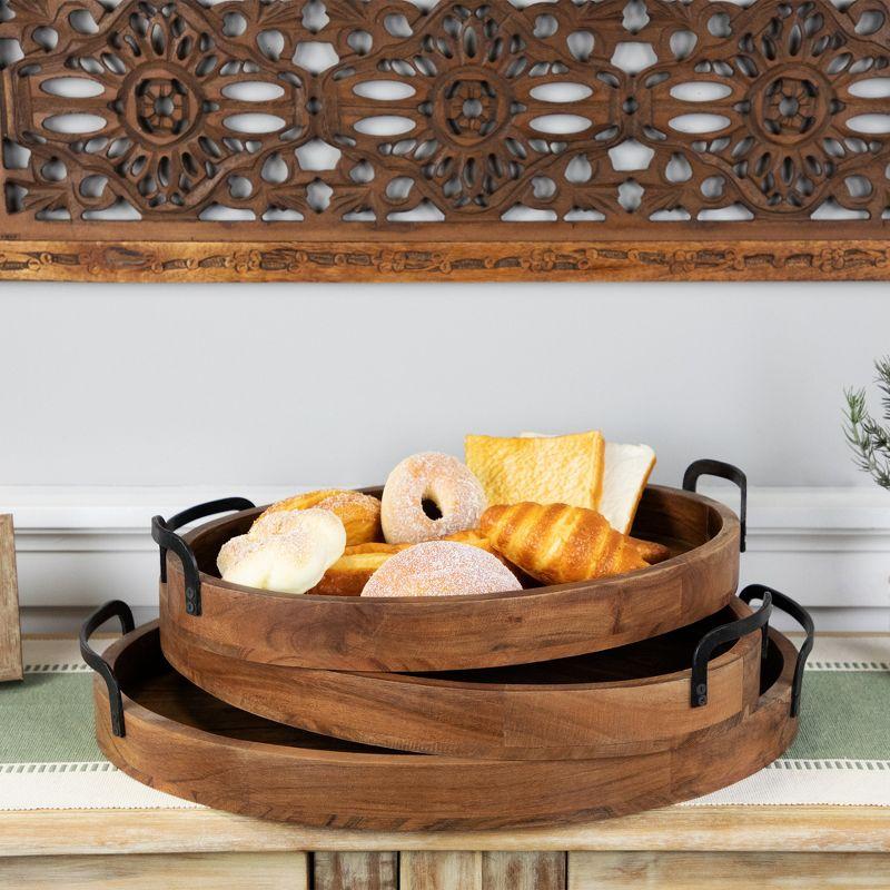 Northlight Acacia Wood Trays with Metal Handles - Set of 3 - 21.75"