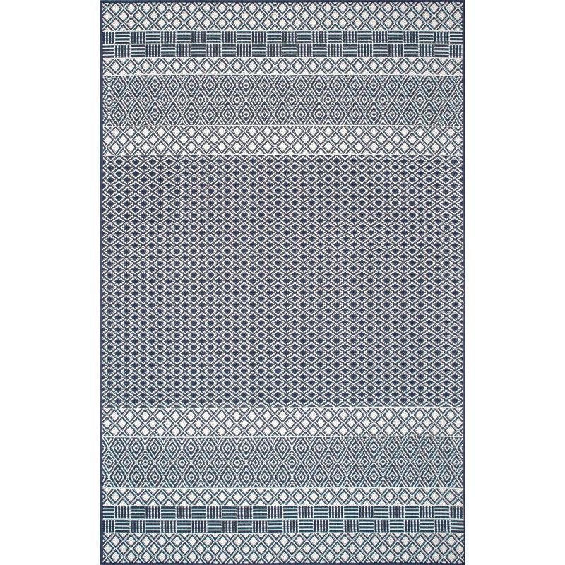 Blue Striped Synthetic Reversible Indoor/Outdoor Rug, 5x8