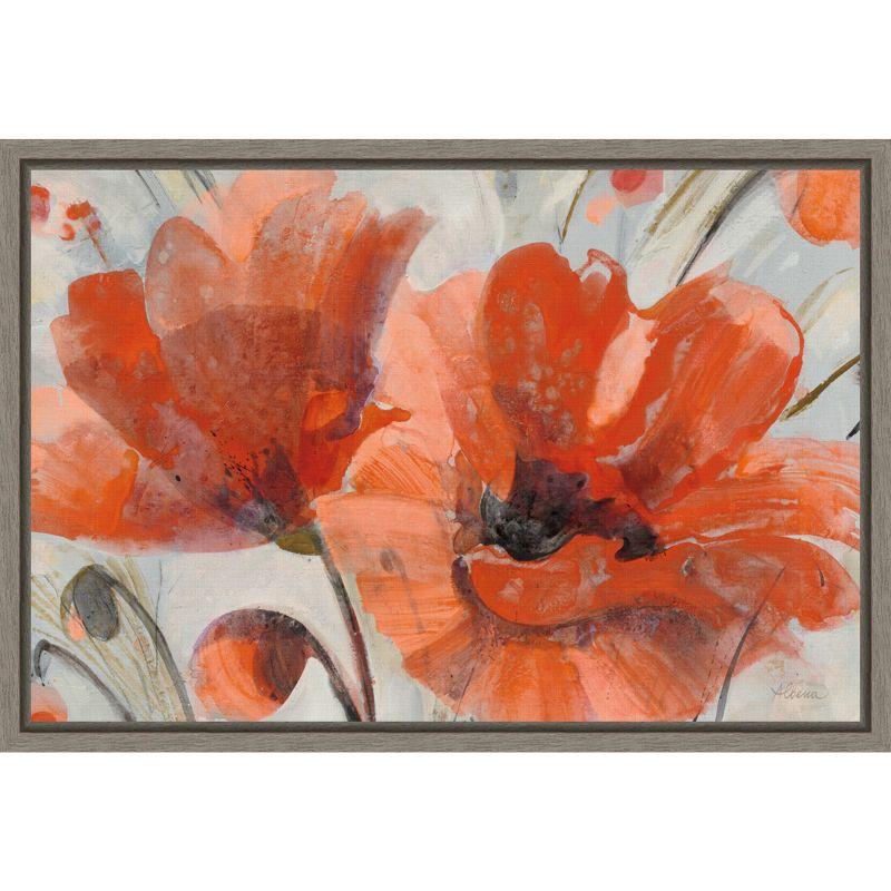 Vibrant Floral Gray Framed Canvas Wall Art Print 23" x 16"