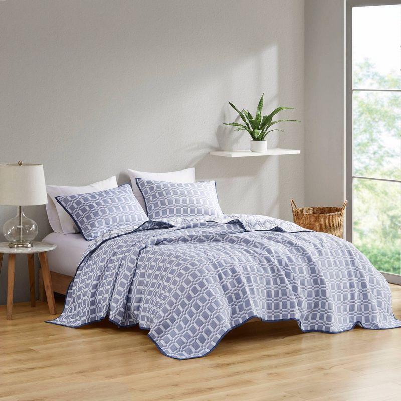 Indigo Full Microfiber Reversible Matelasse Coverlet Set