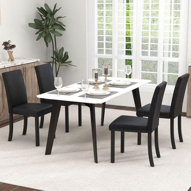 Tangkula Dining Chair Set of 4 w/ Acacia Wood Frame & Rubber Wood Legs Padded Backrest Black