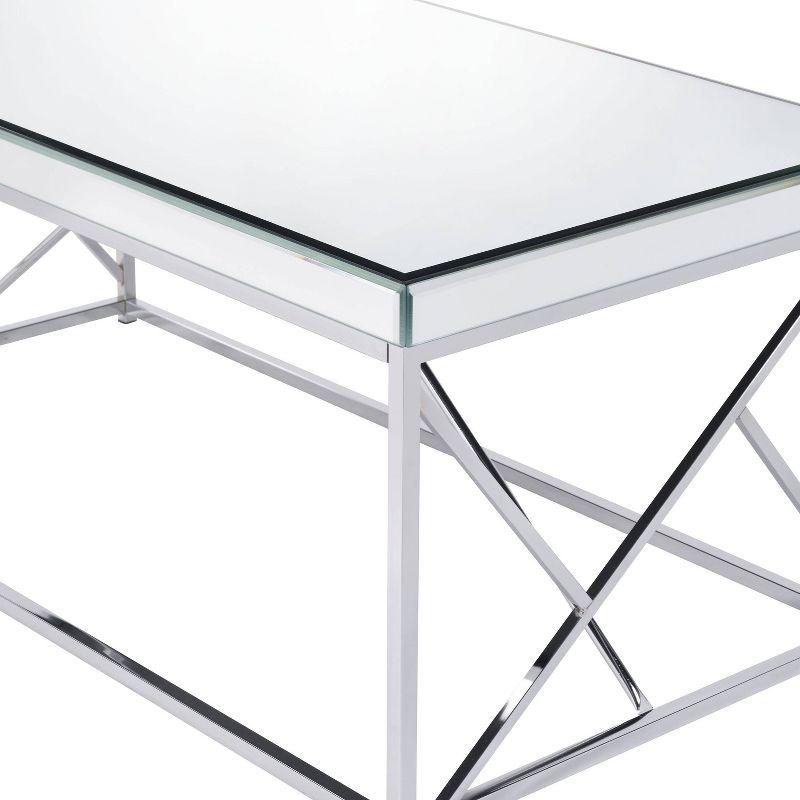 Evelyn Mirror Top Cocktail Table Chrome - Steve Silver Co.: Geometric Iron Base, Rectangle Shape