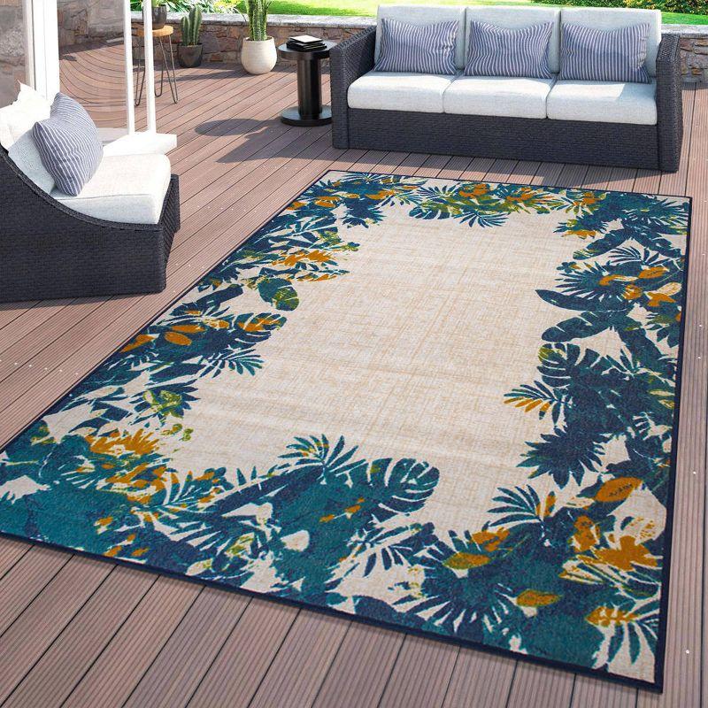 Multi Floral Border Synthetic Indoor/Outdoor Area Rug