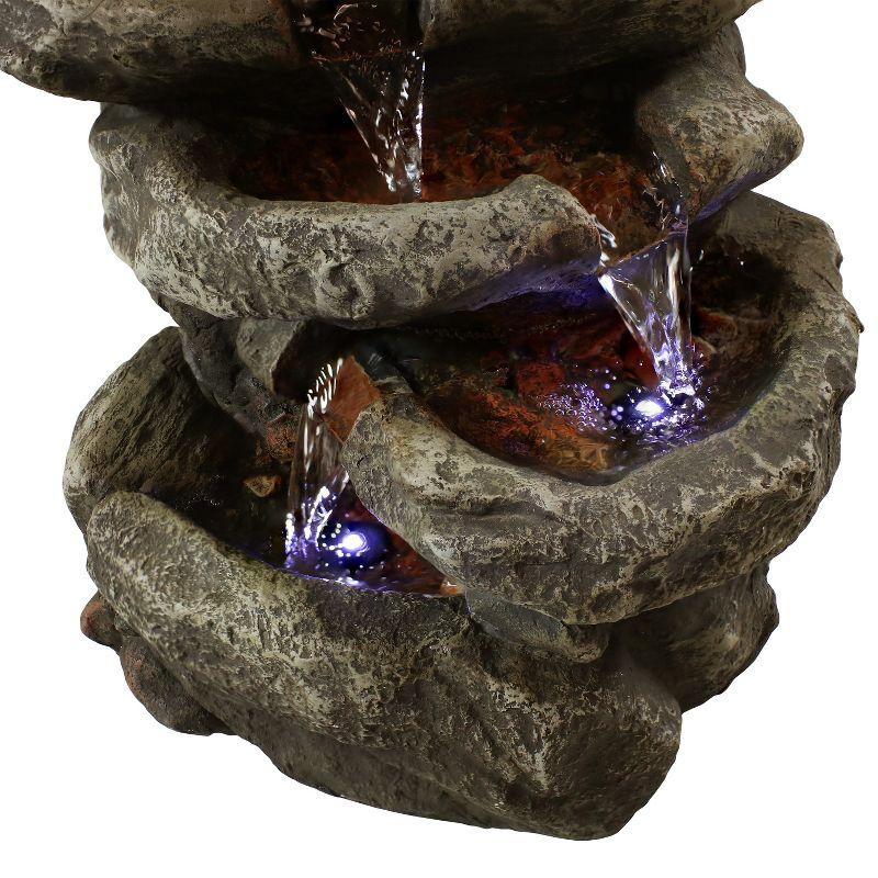 Sunnydaze Indoor Home Office Relaxing 6-Tiered Stone Falls Tabletop Water Fountain with LED Lights - 15"