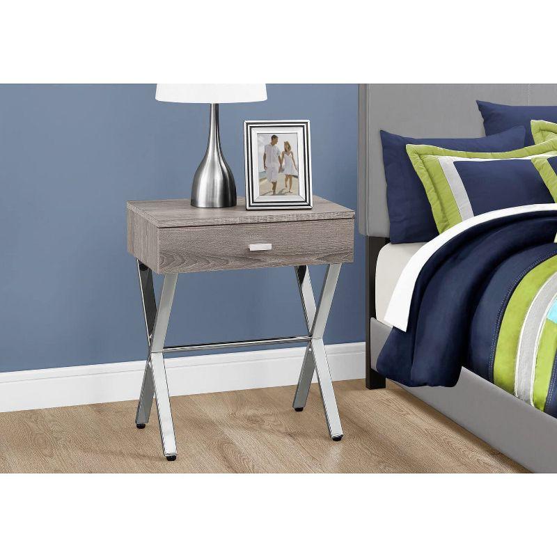 Gray Wood and Chrome X-Base Side Table with Drawer