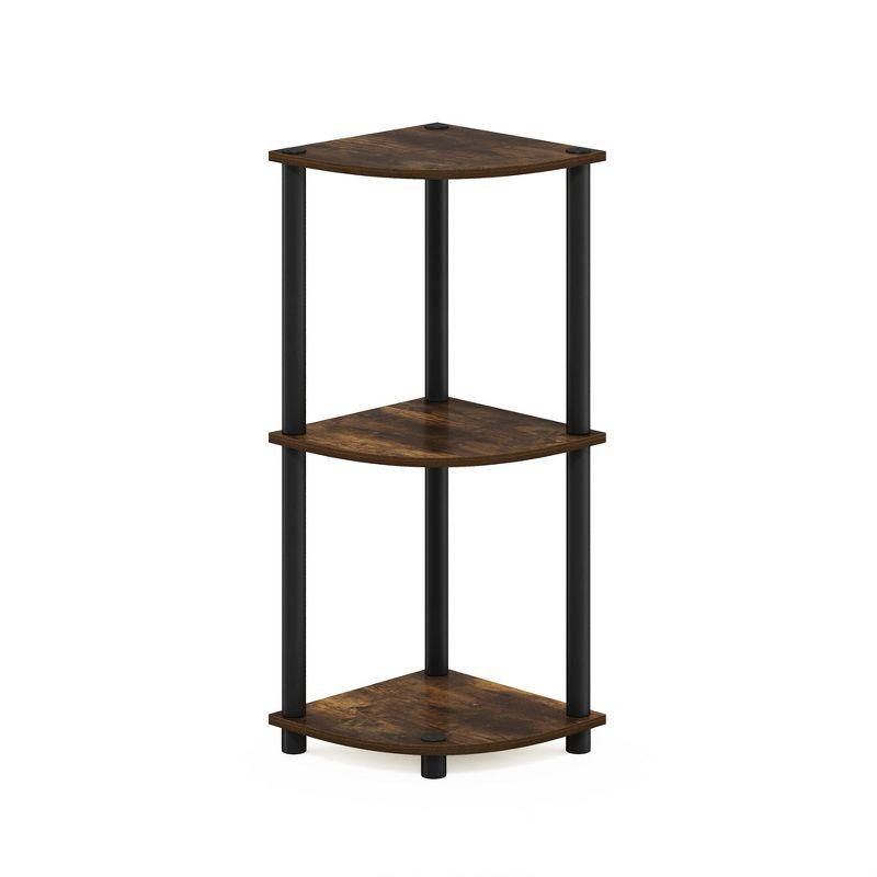 Furinno 3-Tier Corner Display Rack Open Multipurpose Bookcase Cabinet with Adjustable Shelves,Amber Pine/Black