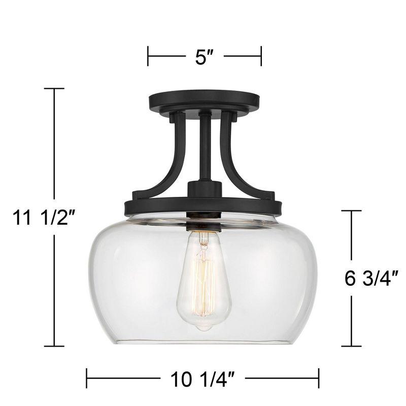 Regency Hill Rustic Farmhouse Industrial Ceiling Light Semi Flush Mount Fixture 10 1/4" Wide Black Curved Clear Glass Shade for Bedroom Kitchen House