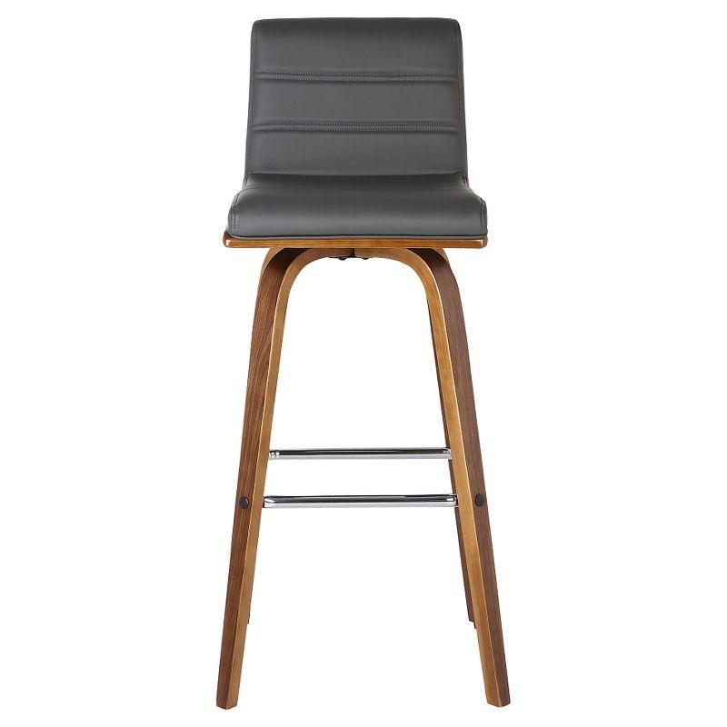 Vienna 30" Gray Faux Leather Swivel Barstool with Walnut Accents