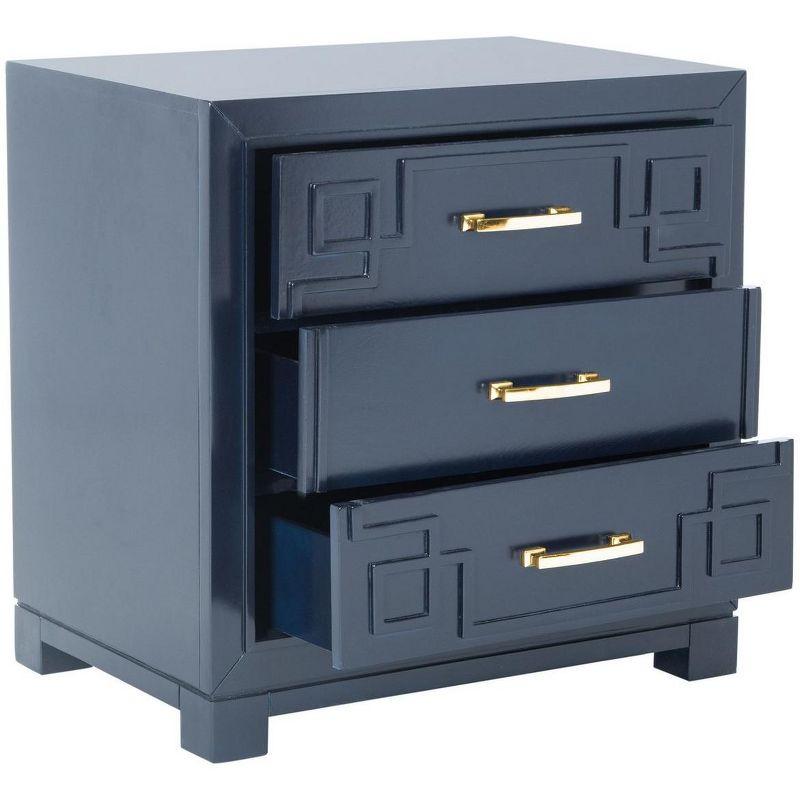 Raina 3 Drawer Greek Key Nightstand - Navy - Safavieh