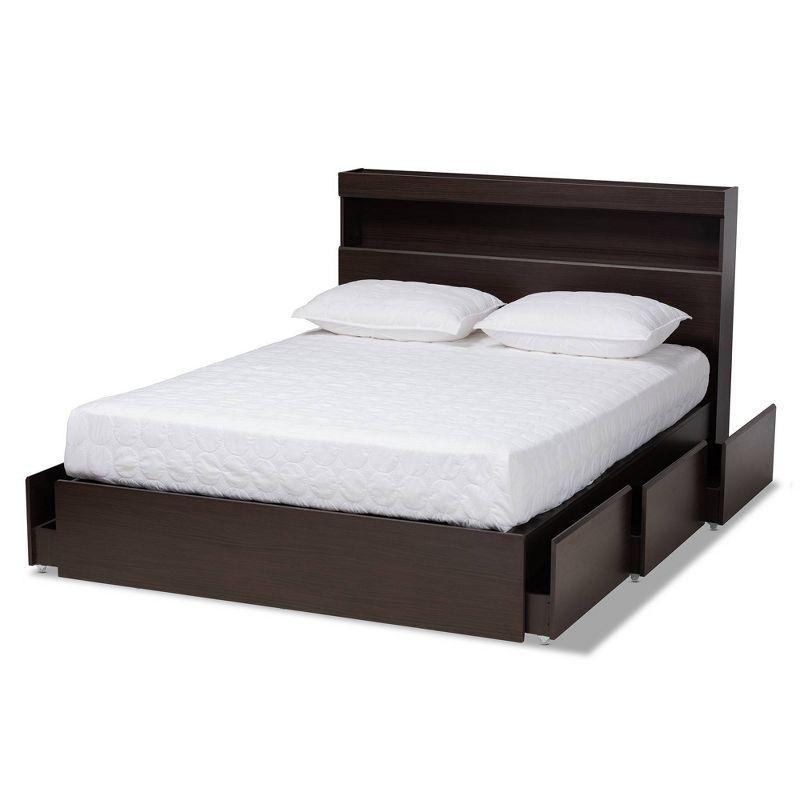 Queen Dark Brown Wood 6-Drawer Platform Storage Bed