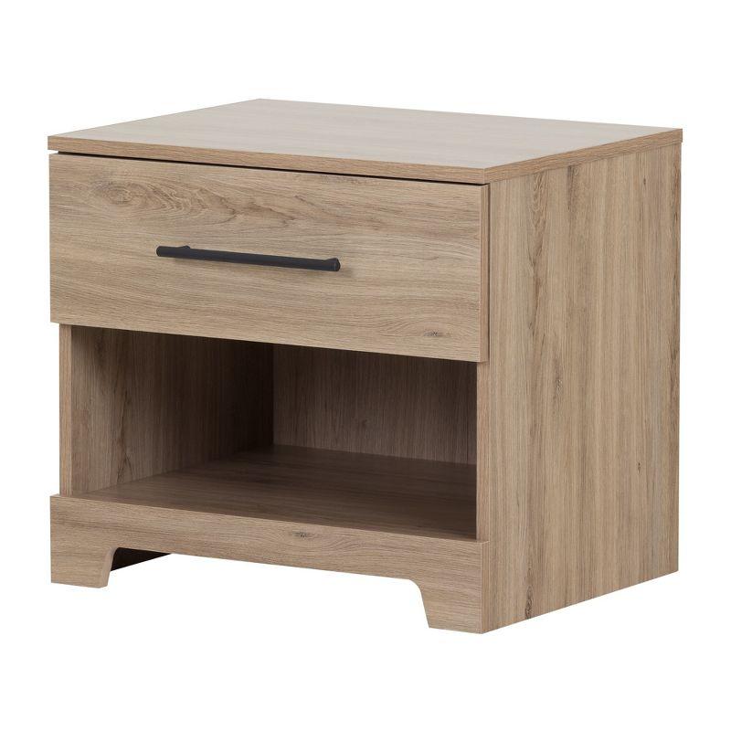 Rustic Oak 1-Drawer Nightstand with Metal Handle and Open Shelf