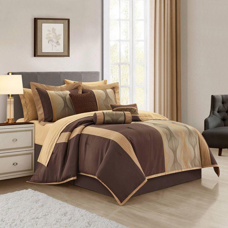 Nanshing America, Inc Kath Microfiber Jacquard 15 Piece Comforter Set