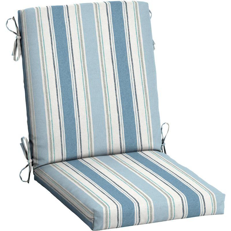 French Blue Linen Stripe Outdoor Dining Chair Cushion