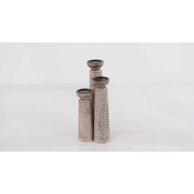 Olivia & May Set of 3 Rustic Cylindrical Mango Wood Candle Holders Brown: Modern Decor, Fits Pillar Candles