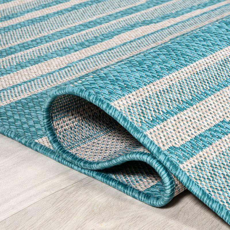 4' x 6' Castara Wavy Stripe Modern Indoor/Outdoor Area Rug, Aqua/Cream - JONATHAN Y