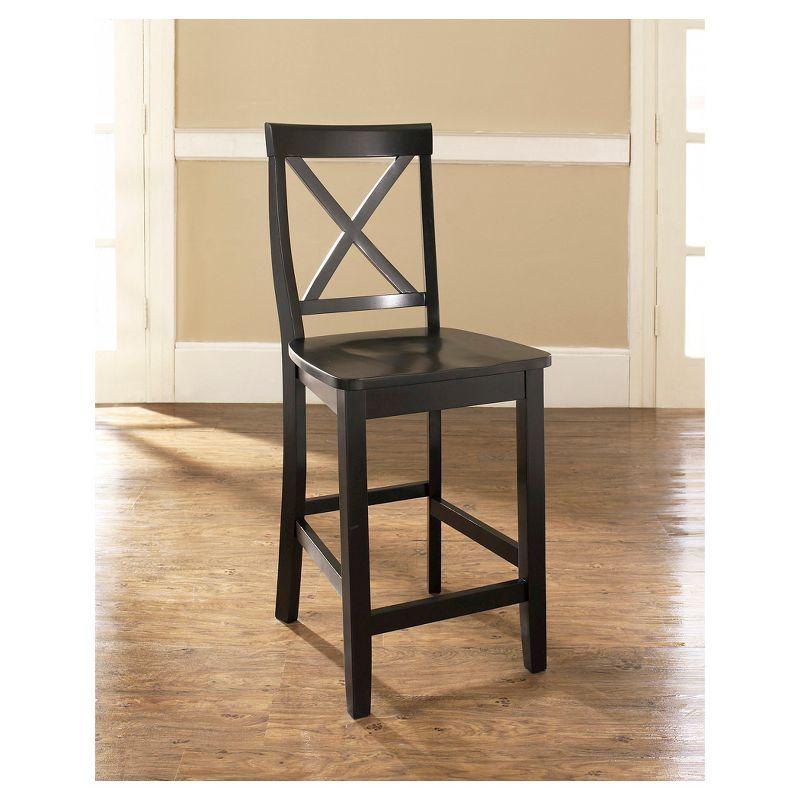 Black Wood Crossback Counter Stools with Tapered Legs, Set of 2