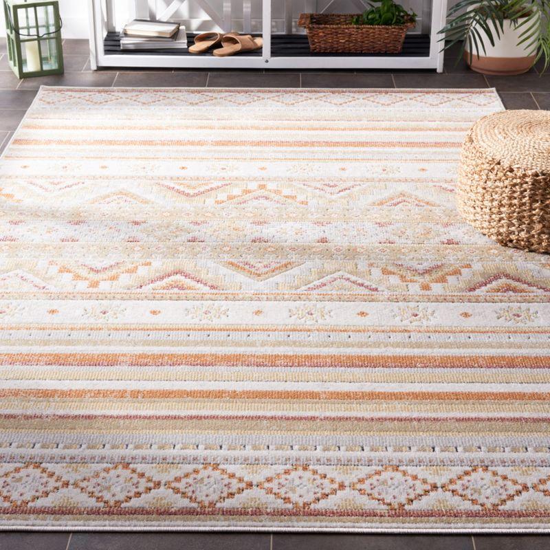 Ivory Beige Geometric Synthetic Square Area Rug