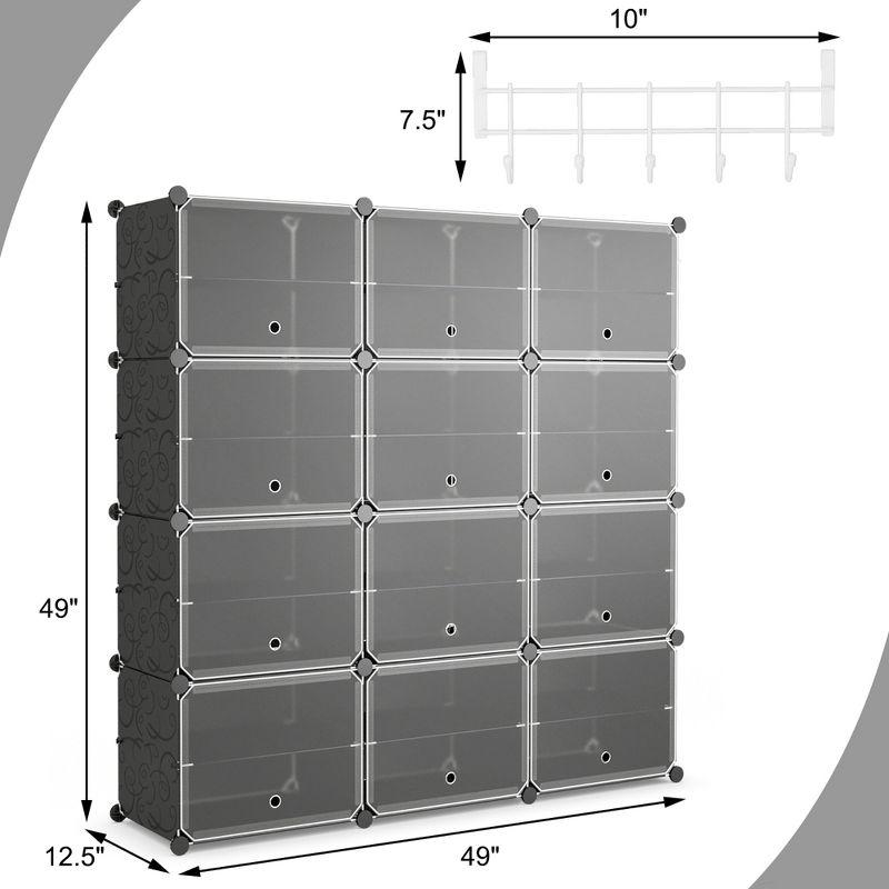 Costway Portable Shoe Rack Organizer 12-Cube 48 Pair Shoe Shelf Storage Cabinet w/Hook