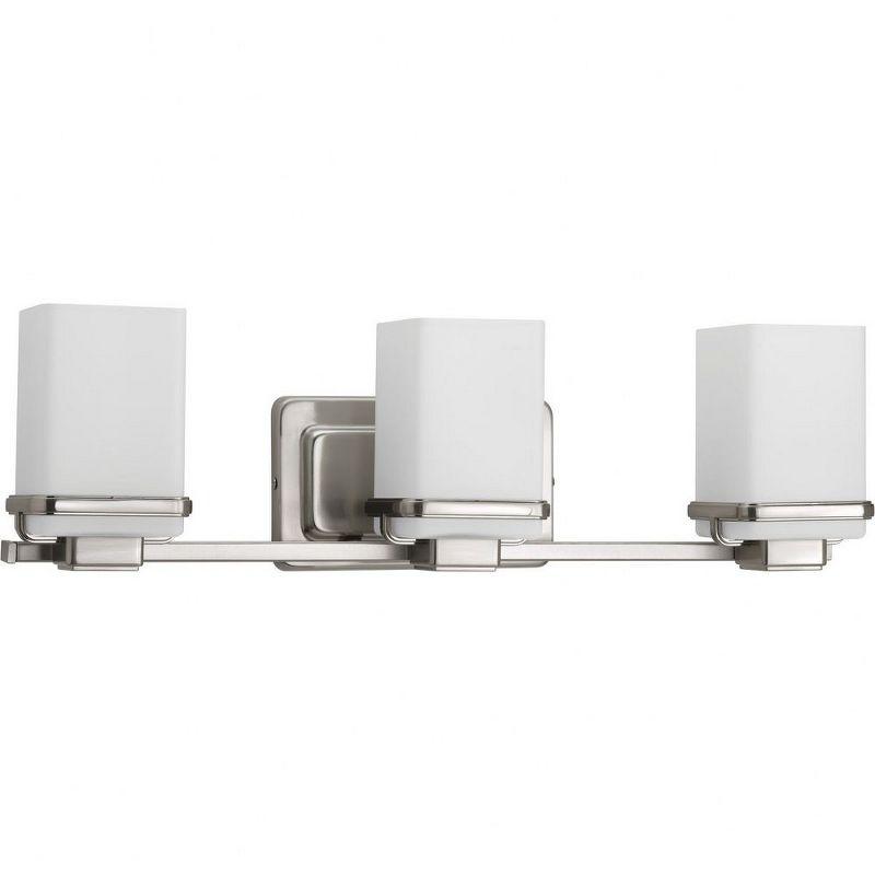 Progress Lighting Metric 3-Light Bath & Vanity, Brushed Nickel, Etched Opal Glass Shade