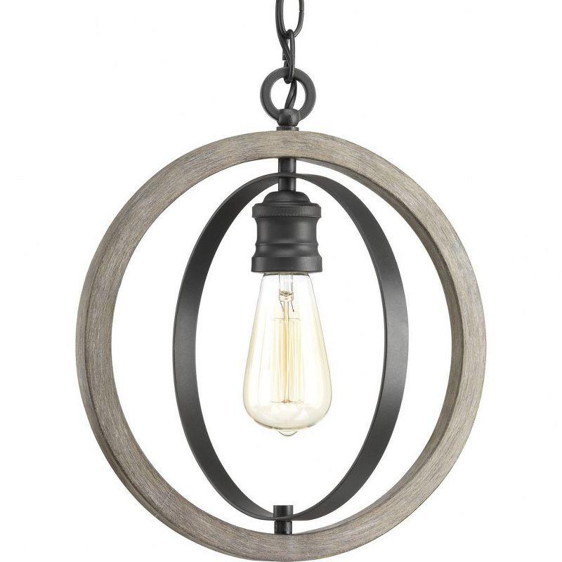 Progress Lighting Conestee 1-Light Mini Pendant, Steel, Graphite Finish, Armillary-Style Frame, Galvanized/Antique White