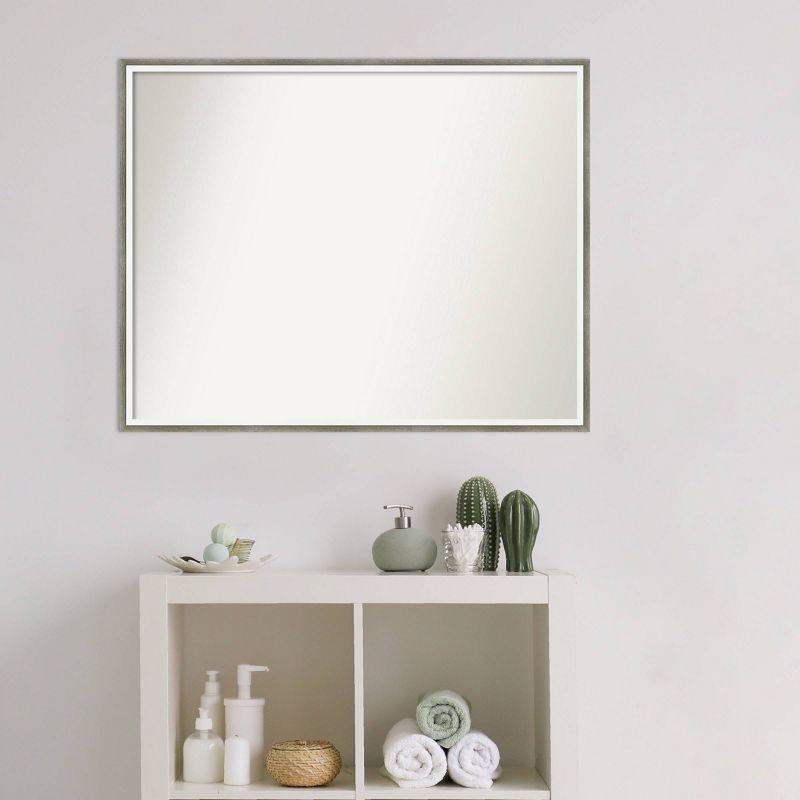 29" x 23" Non-Beveled Lucie Wood Bathroom Wall Mirror Silver - Amanti Art: Modern Rectangle, Includes Mounting Hardware