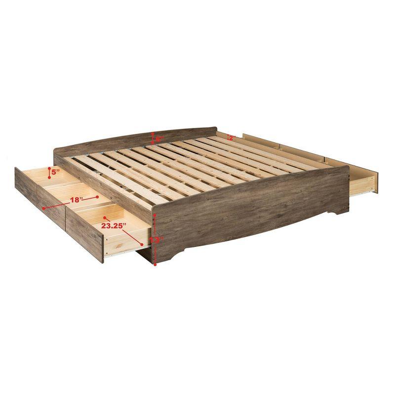 King Mate's Platform Storage Bed with 6 Drawers Drifted Gray - Prepac: King-Sized, No Box Spring Needed