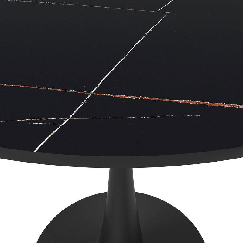 LeisureMod Bristol 31" Round Dining Table – Sintered Stone Top Accent Café Table & Sturdy Steel Black Pedestal Base for Kitchen and Small Spaces