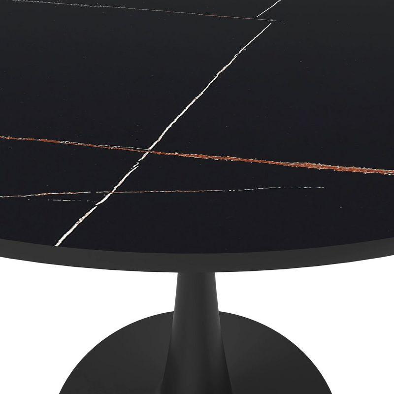 LeisureMod Round Dining Table 31" Sintered Stone Tabletop in Black Steel Bistro Series