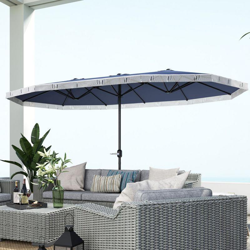Outsunny 15ft Extra Large Patio Umbrella, UPF30+ Double-sided Rectangle Umbrella with Easy Crank Handle, 2 Vents for Garden Pool Lawn, Dark Blue