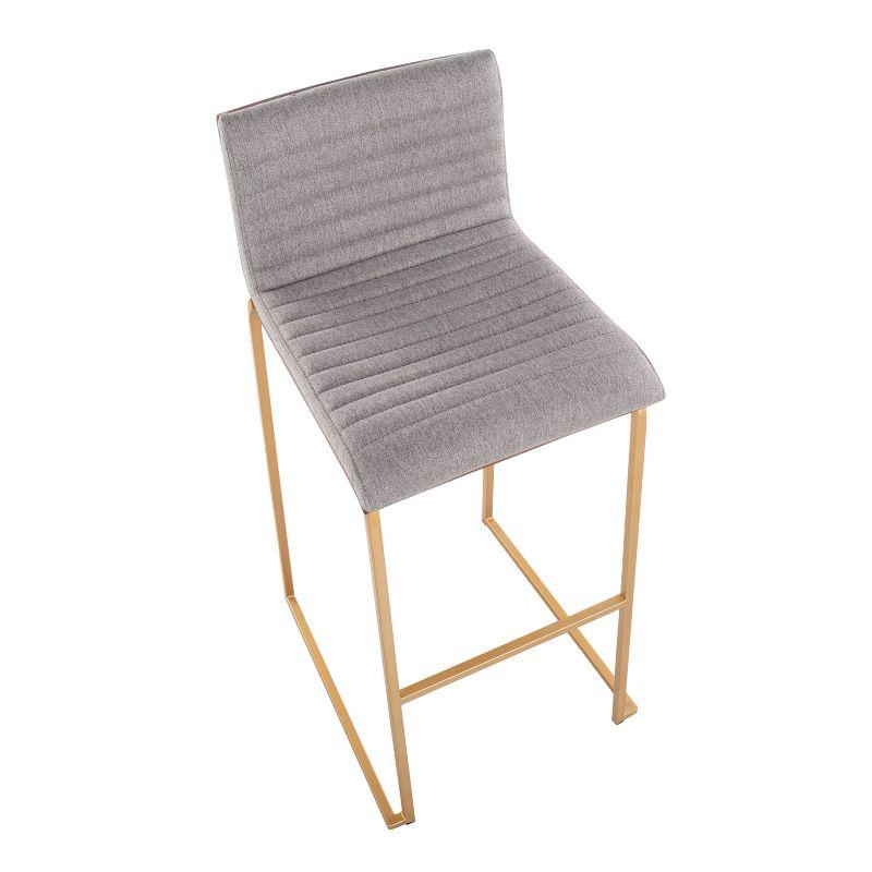 LumiSource Set of 2 Mason Mara Barstools Gold/Walnut/Gray: Upholstered, Fixed Height, Metal Frame