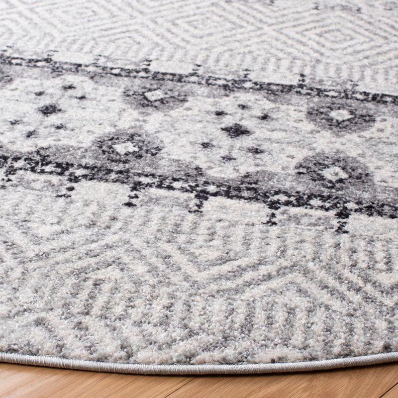 Gray Round Hand-knotted Synthetic Area Rug