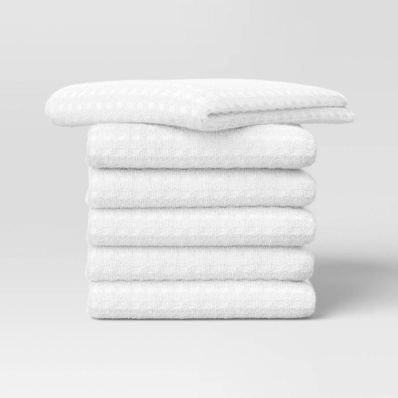 6pc Terry Kitchen Towels White - Room Essentials™: Cotton Gingham Check, Dish & Cleaning Towels, OEKO-TEX Certified
