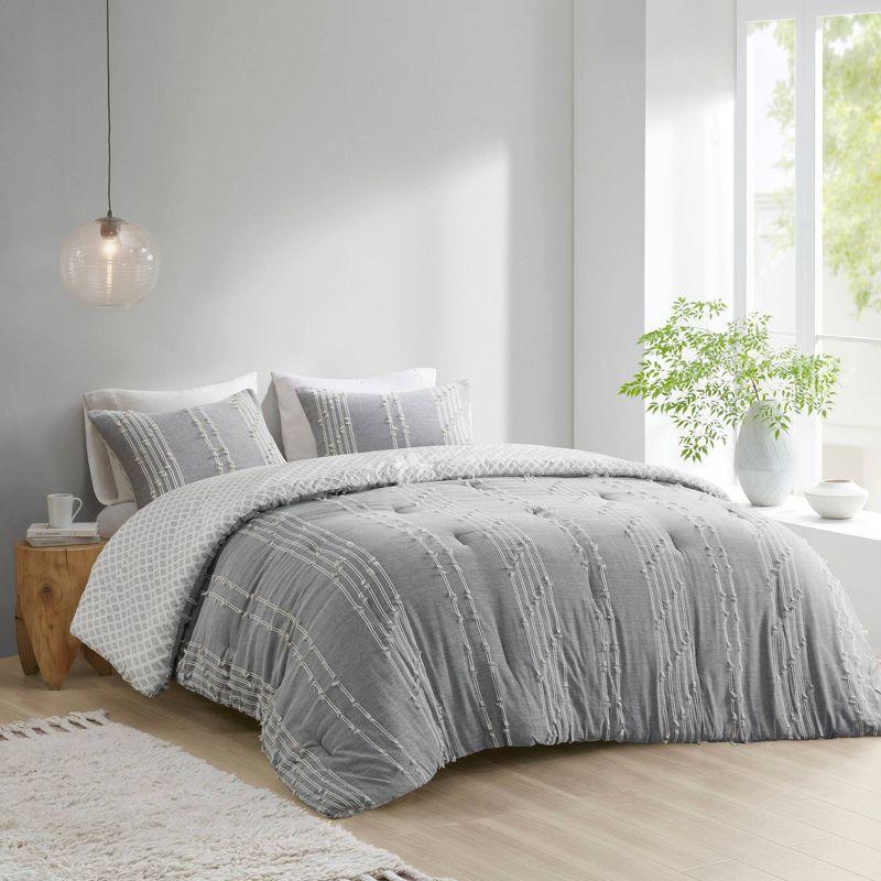 Gray Full Cotton Jacquard Reversible Bedding Set