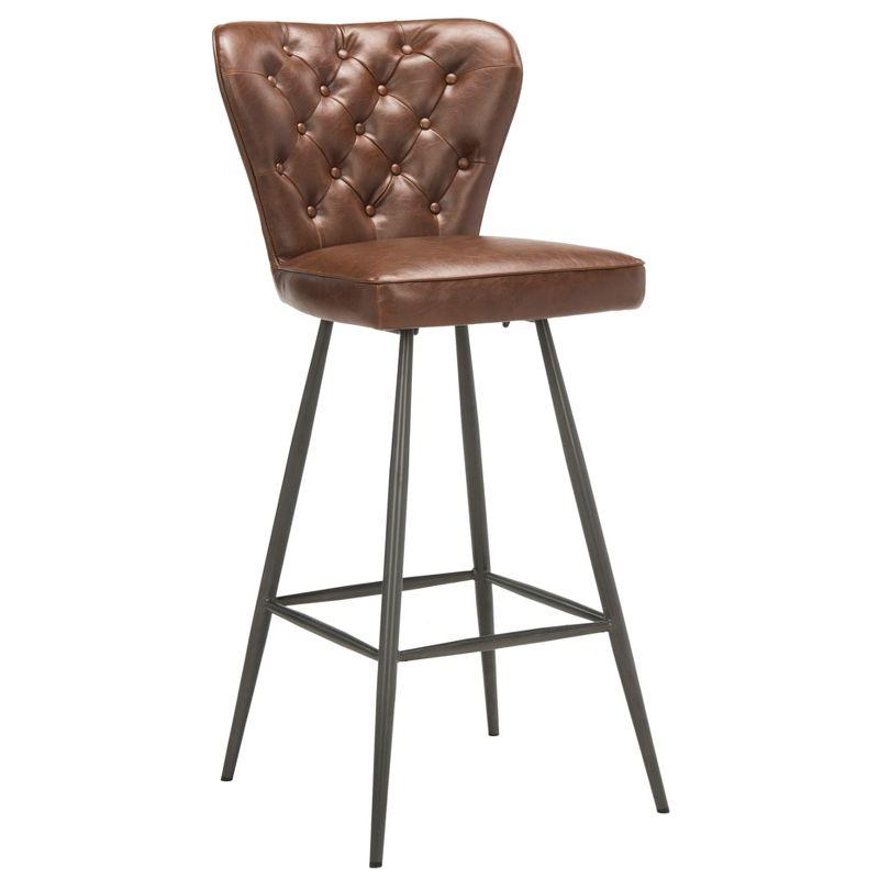 Aster Mid-Century Modern Tufted Bar Stool (Set of 2) - FOX1703 - Burgundy - Safavieh Couture